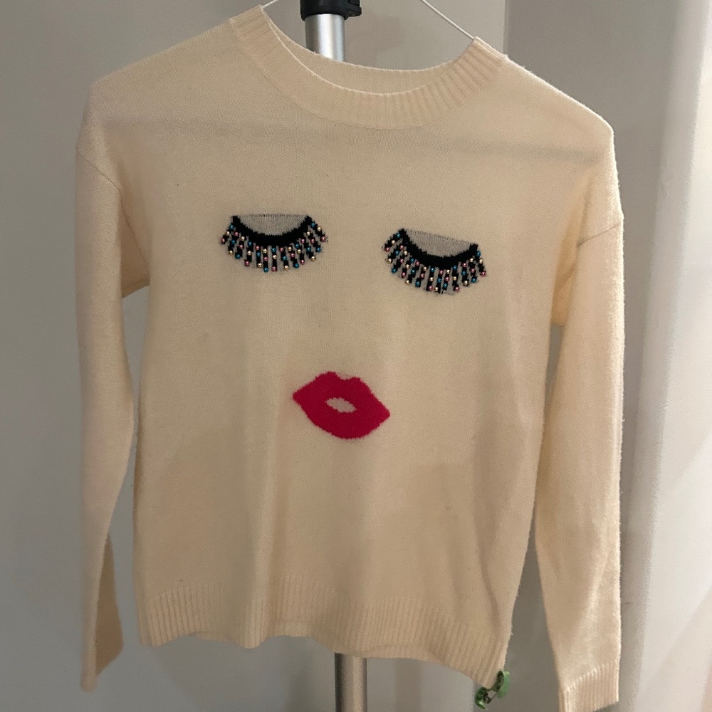 Autumn Cashmere Girl's Studded Face Wool-Cashmere Sweater
